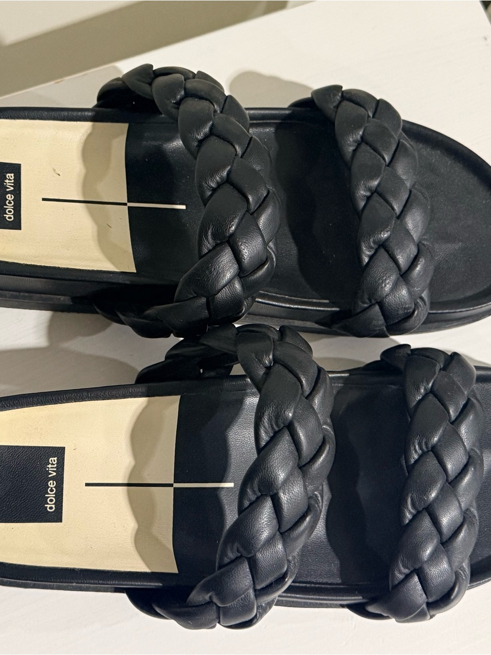Dolce Vita Black Braided Double-Strap Slides